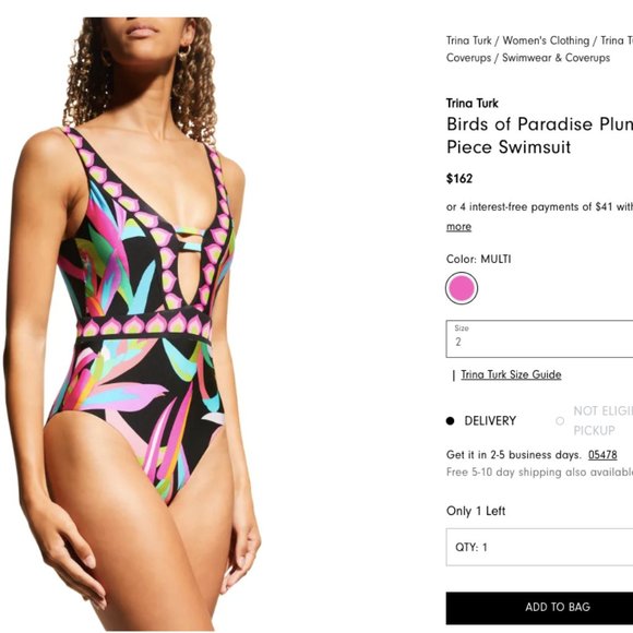New! Trina Turk Birds of Paradise Plunge One-Piece Swimsuit Women's Size 14 - Picture 7 of 9